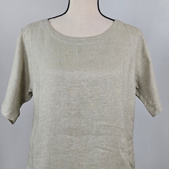 Eileen Fisher Shift Midi Dress Natrual Tan Linen Blend | Women's XS | FLAWS - Picture 4 of 16